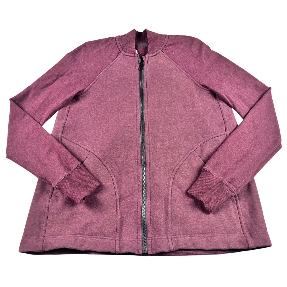 Lululemon Full Zip Pleated Back Bomber Fleece Jacket Womens Size 2 XS Burgundy
